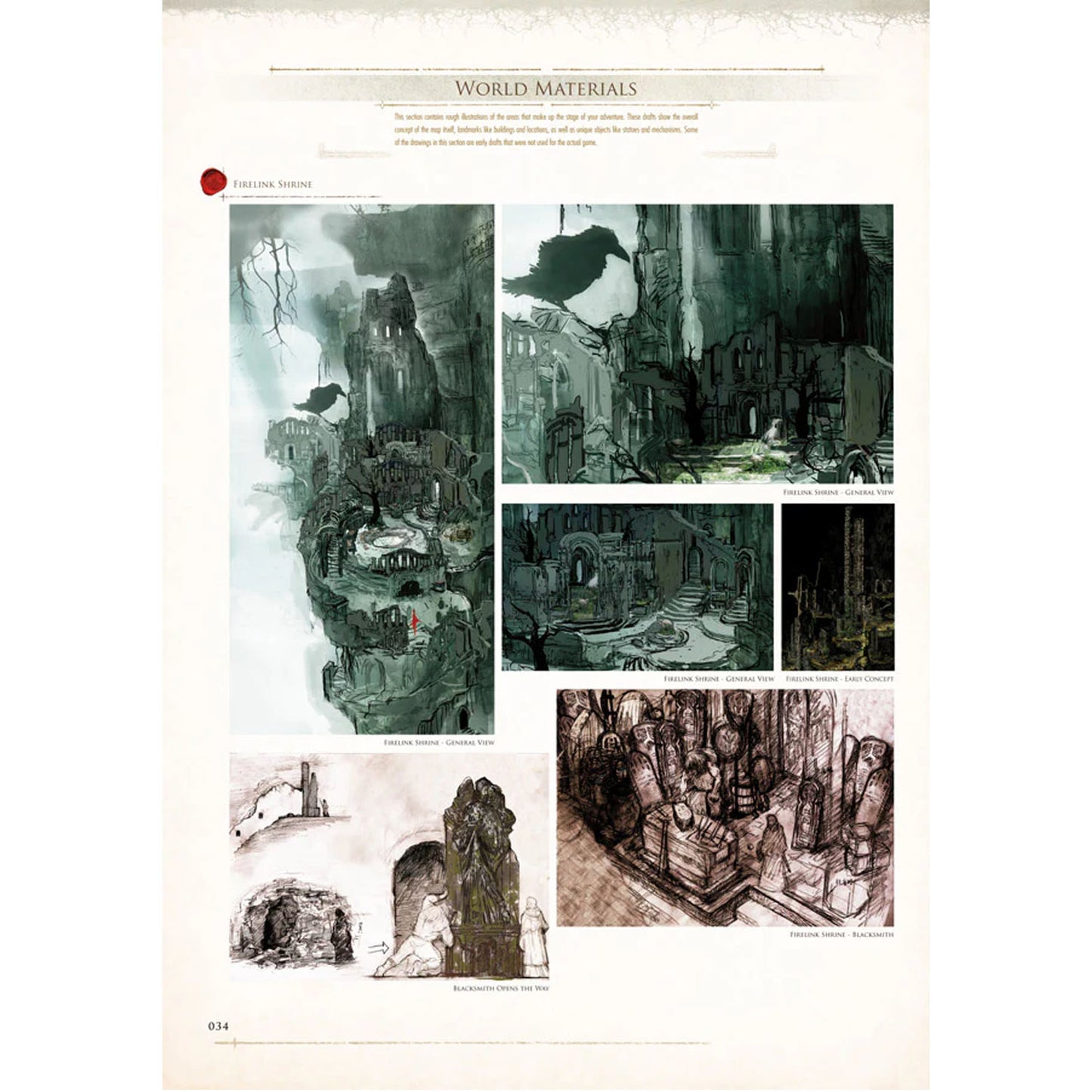 Artistic illustrations of a world with various scenes and elements.