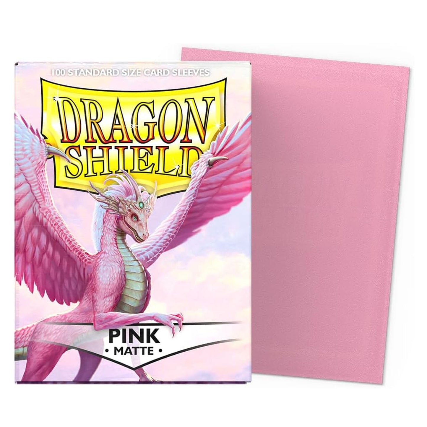 Dragon Shield pink matte card sleeves with packaging featuring a pink dragon.