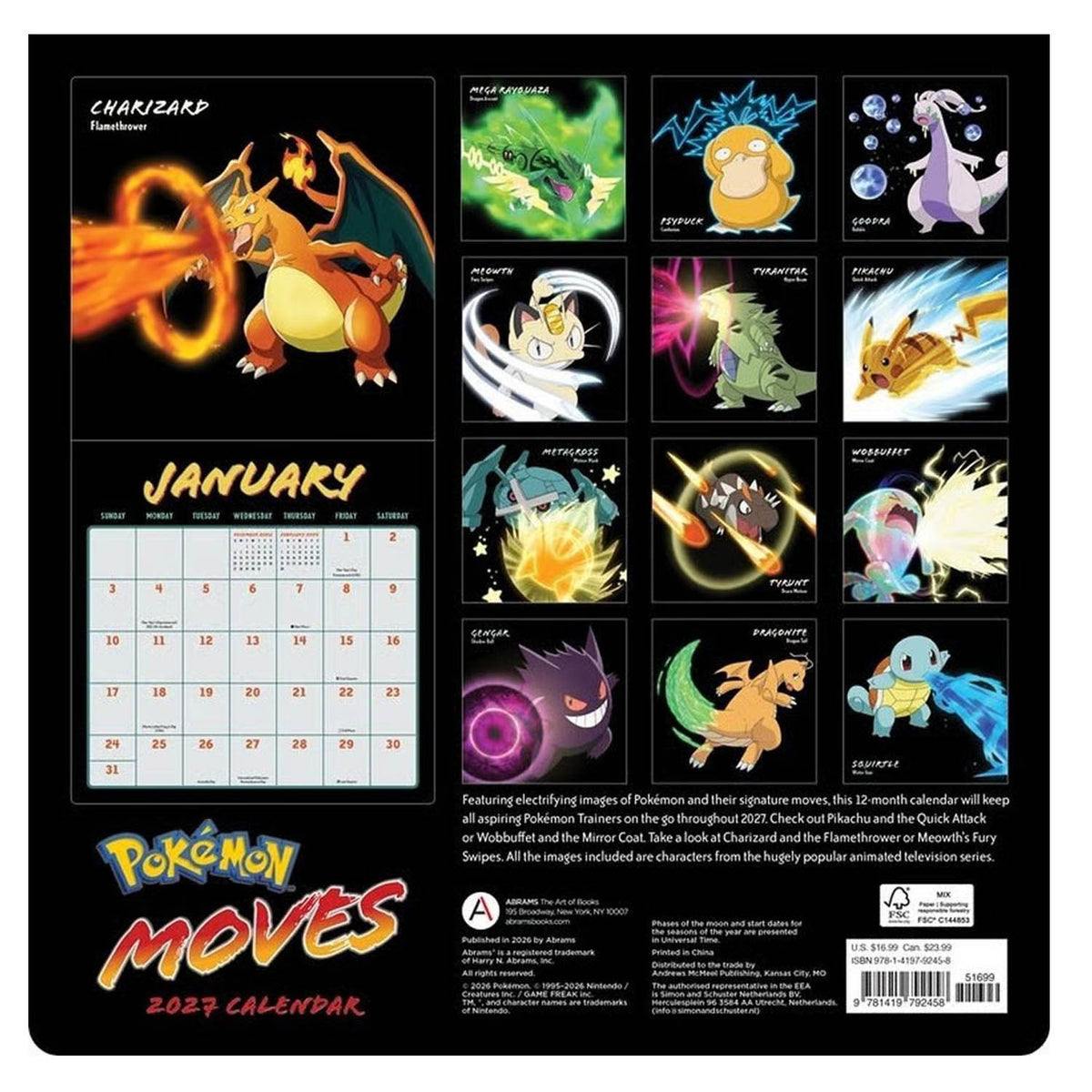 Pokémon Moves 2027 Wall Calendar