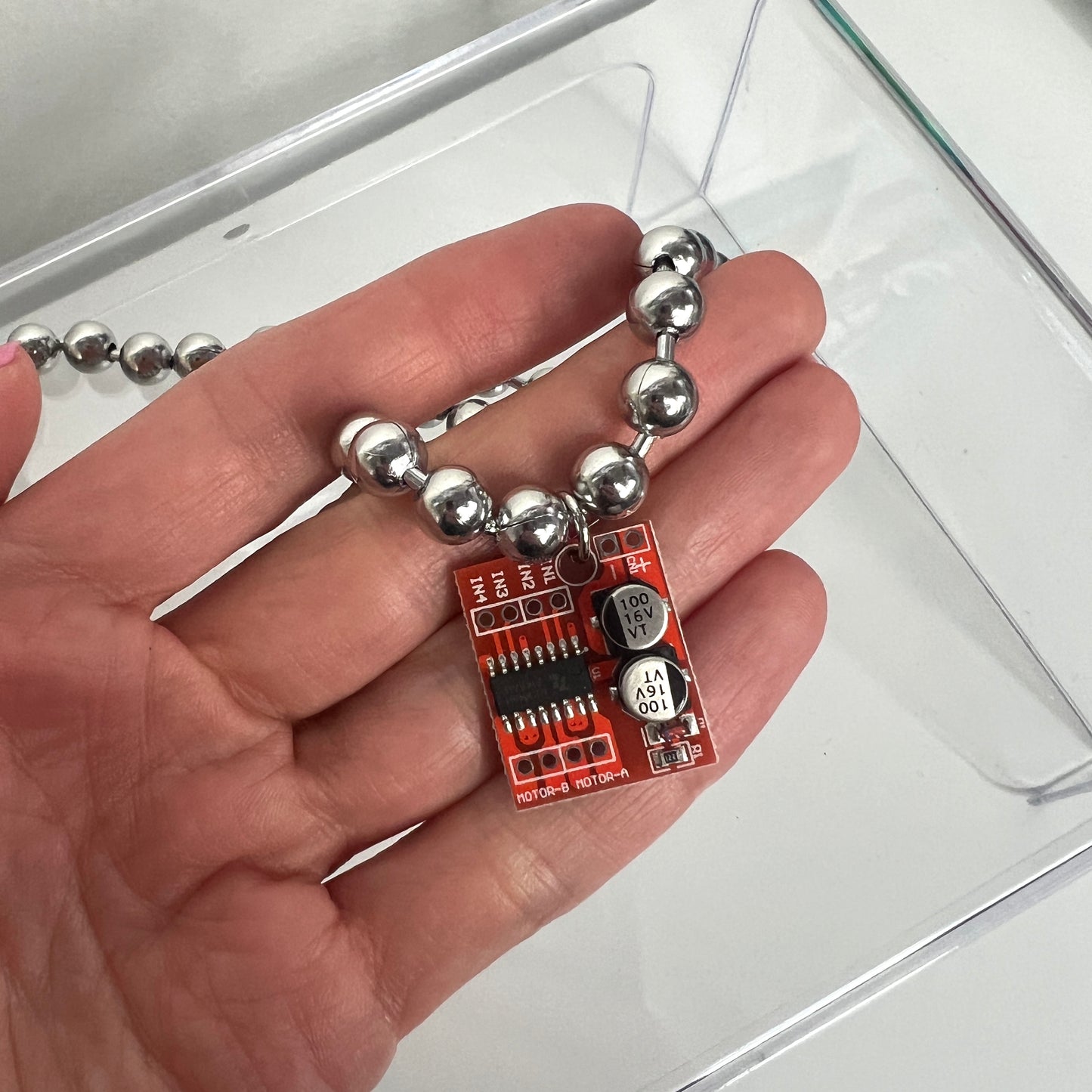 Red Circuit Board Ballchain Necklace