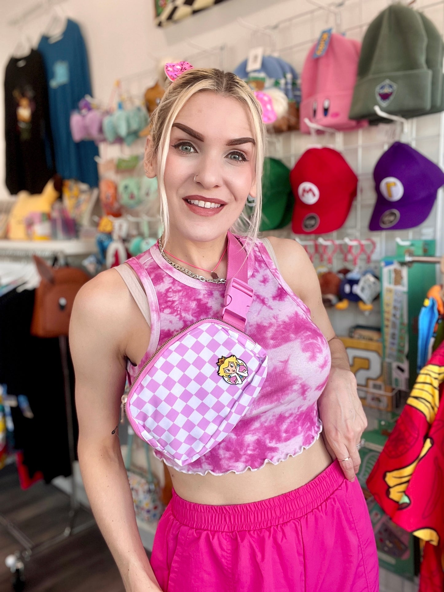 Princess Peach Checkered Bum Bag