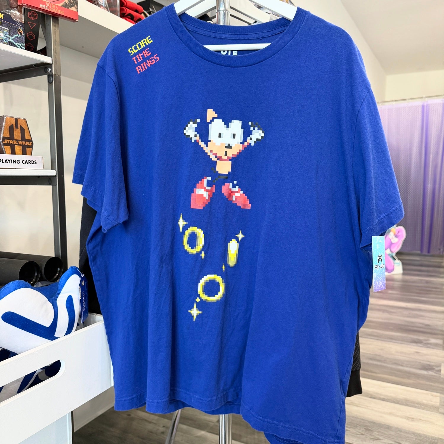 Blue shirt with Sonic the Hedgehog graphic 