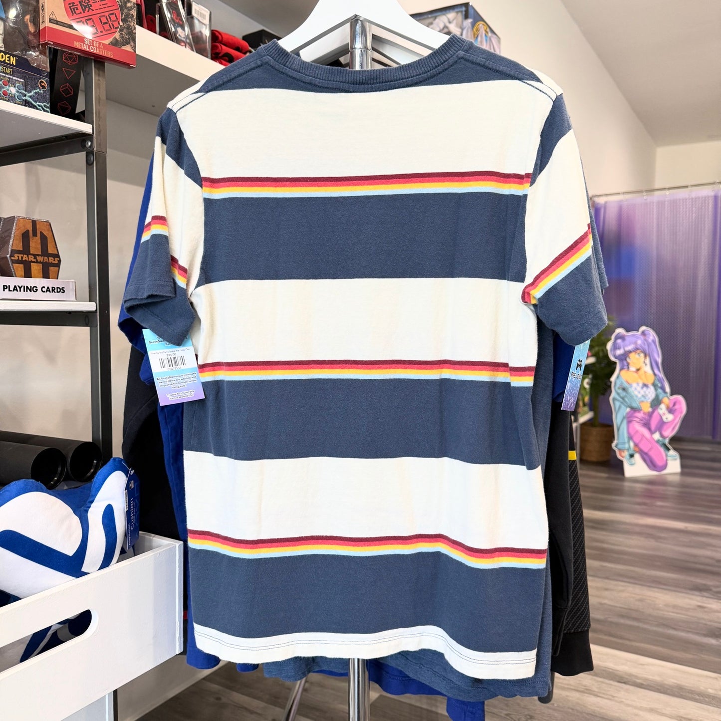 Striped shirt on a rack in a store setting