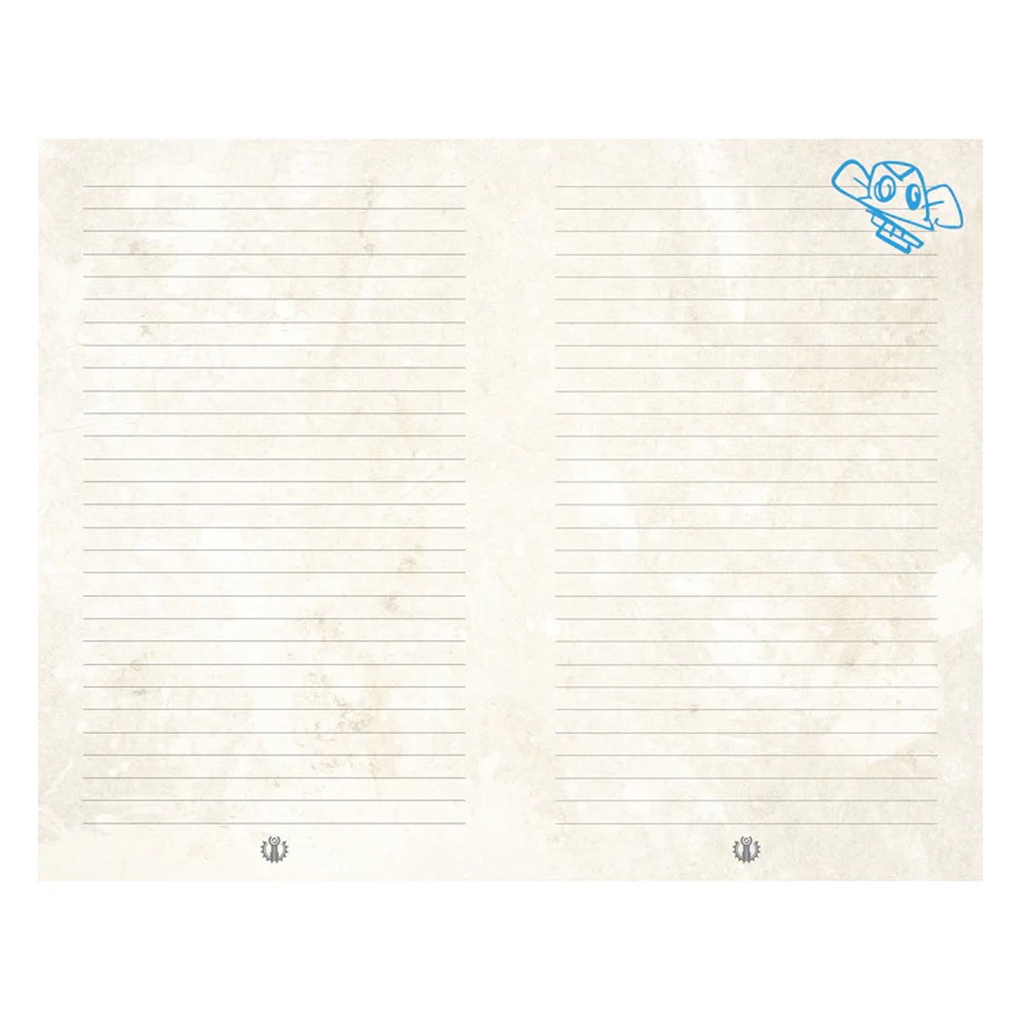 Interior journal pages in off white color with lines and Jinx designs from the series, Arcane. 