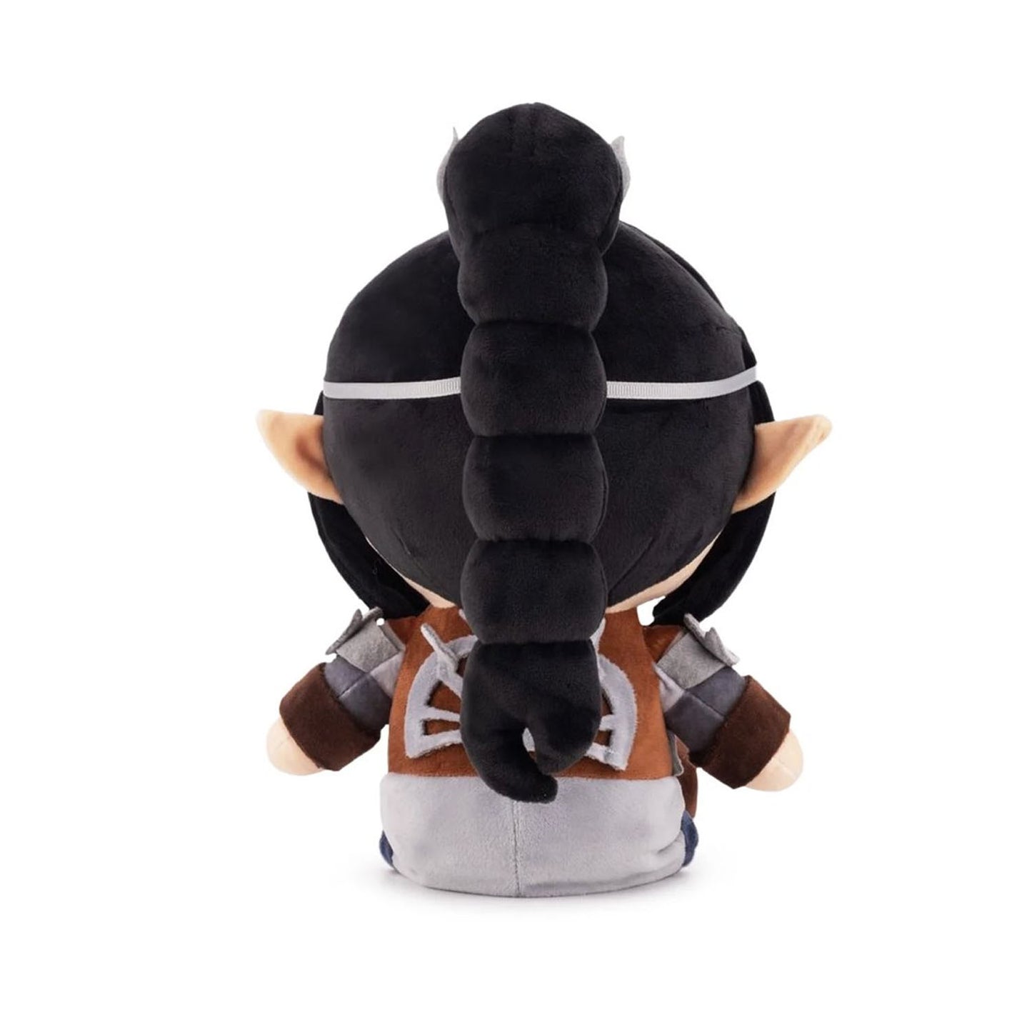 Back view of plush toy of Shadowheart from Baldur's Gate 3 on a white background. 
