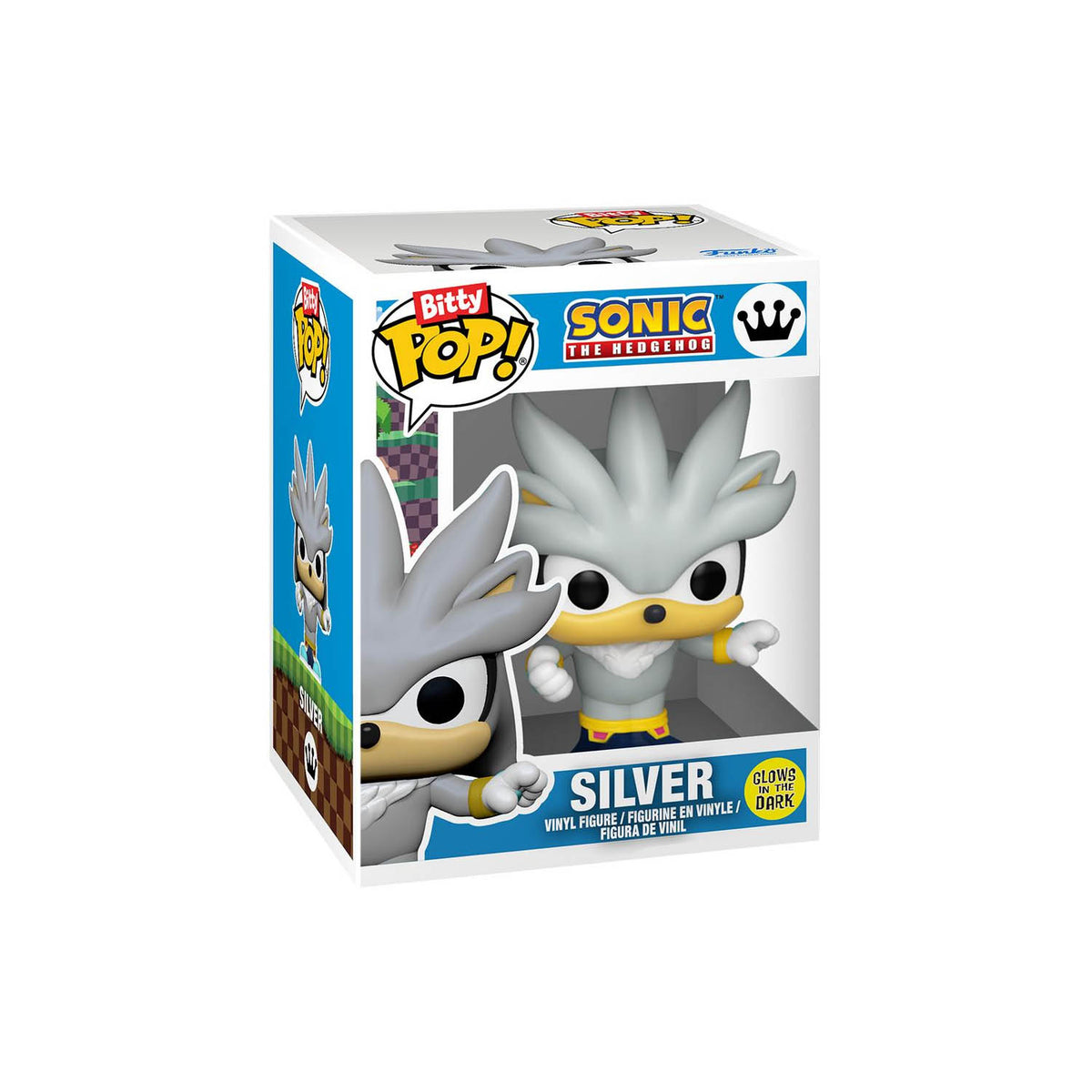 Funko Pop! vinyl figure of Silver the Hedgehog from Sonic the Hedgehog, shown in its original window box packaging against a white background.