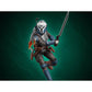 A detailed action figure of Bo Katan in flight, holding the dark saber, set against a dark green textured background.