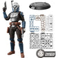 Star Wars Model Kits action figure of Bo Katan in armor, shown alongside her black display base, loose plastic parts, and a Lucasfilm Model Kits logo badge on a white background.