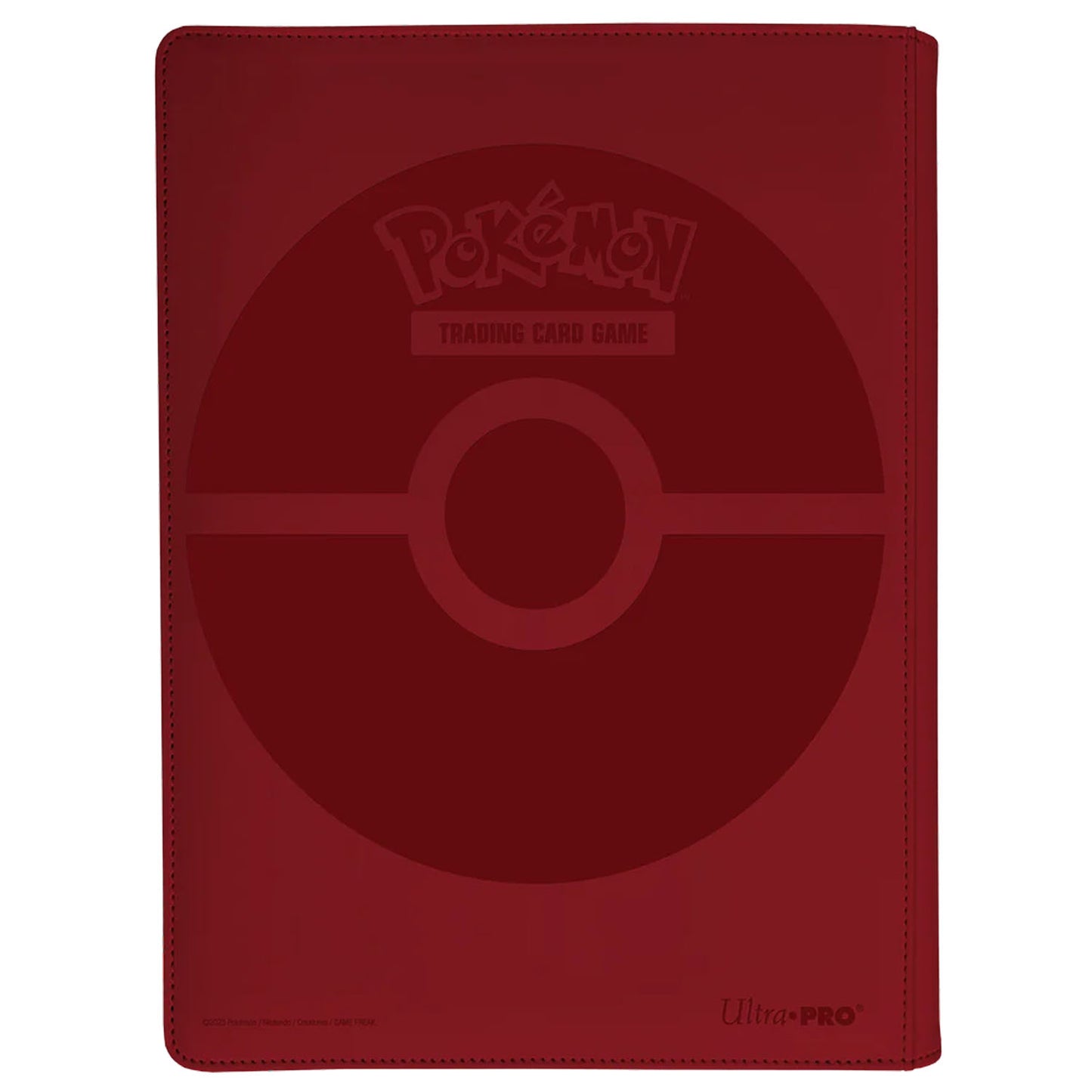 Red card portfolio with a lazer engraved pokeball on the back