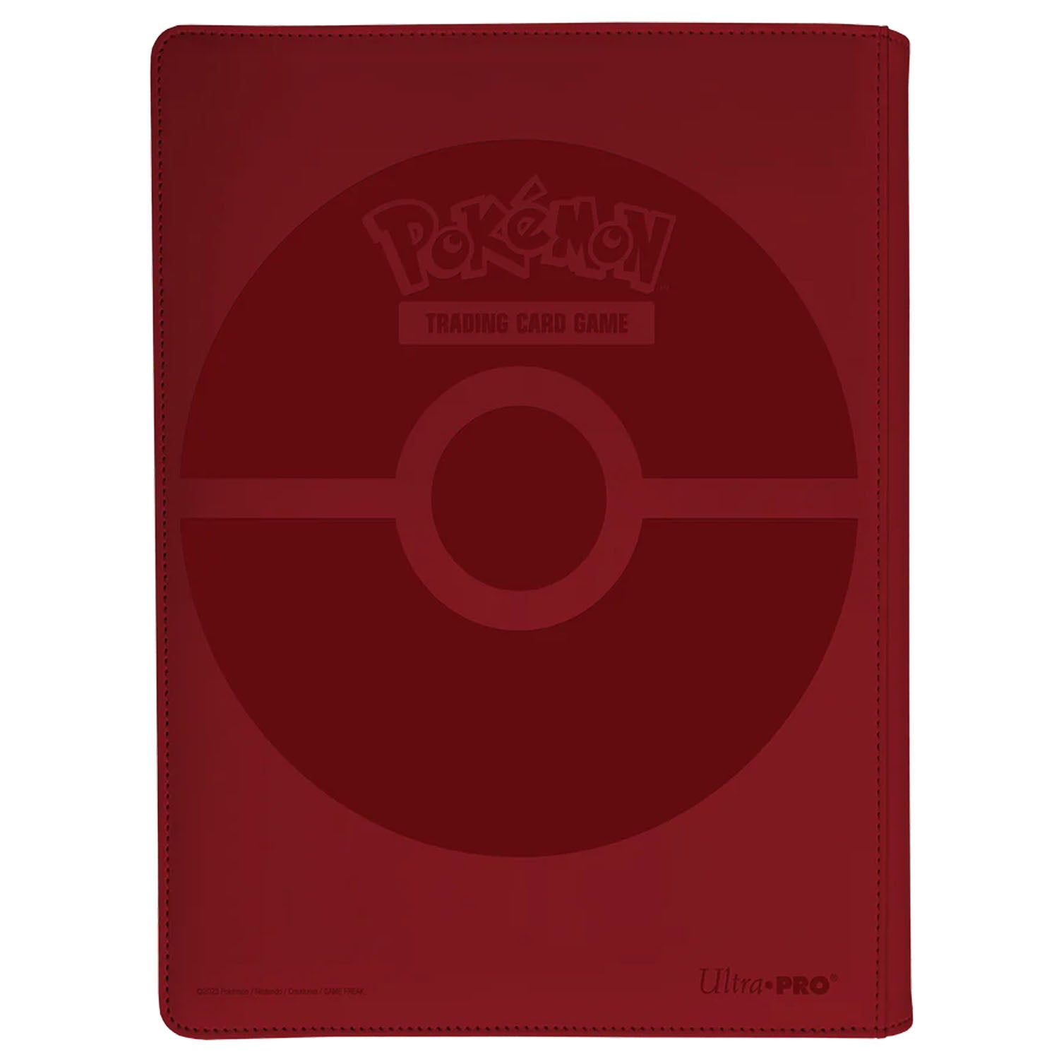 Red card portfolio with a lazer engraved pokeball on the back