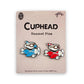 Cuphead enamel pins packaging with two pins on a beige background