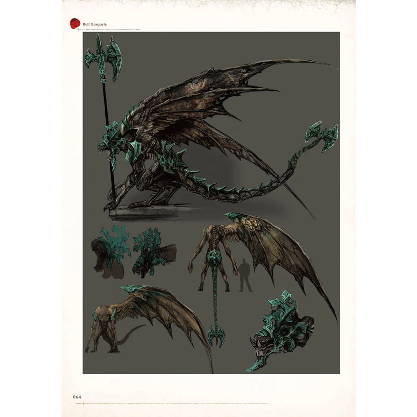 Illustration of a fantasy dragon with various parts on a gray background
