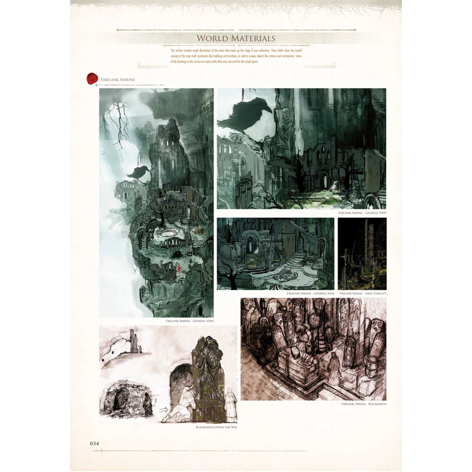 Artistic illustrations of a world with various scenes and elements.