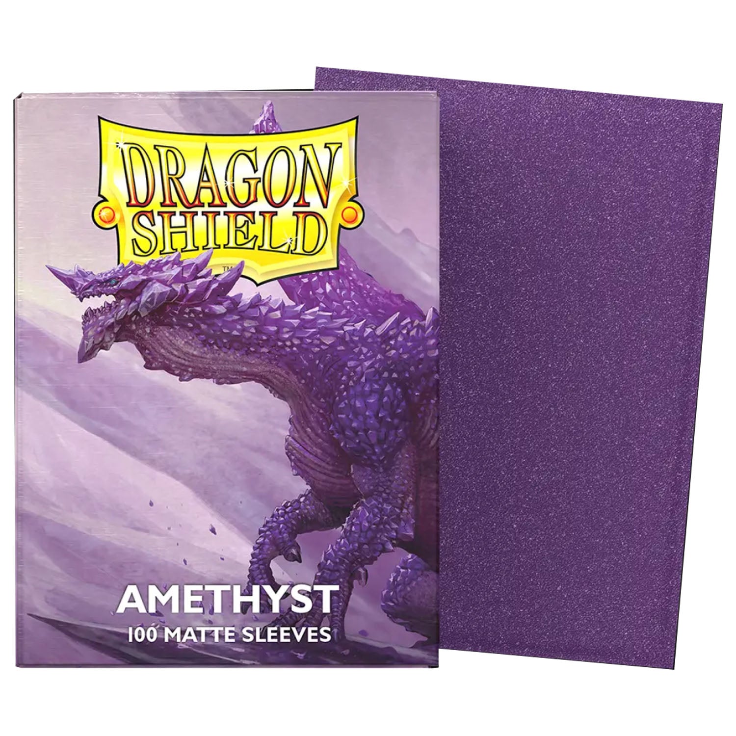 Dragon Shield Amethyst card sleeves with packaging featuring a dragon illustration.