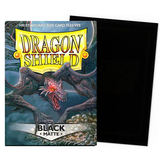 Dragon Shield card sleeves packaging with a black matte sleeve on a white background