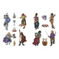 A set of fantasy-themed die-cut stickers featuring various illustrated characters, weapons, and accessories on a plain white background.