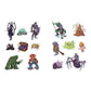 A set of twelve die-cut stickers featuring various colorful fantasy characters, creatures, and objects, arranged on a plain white background.