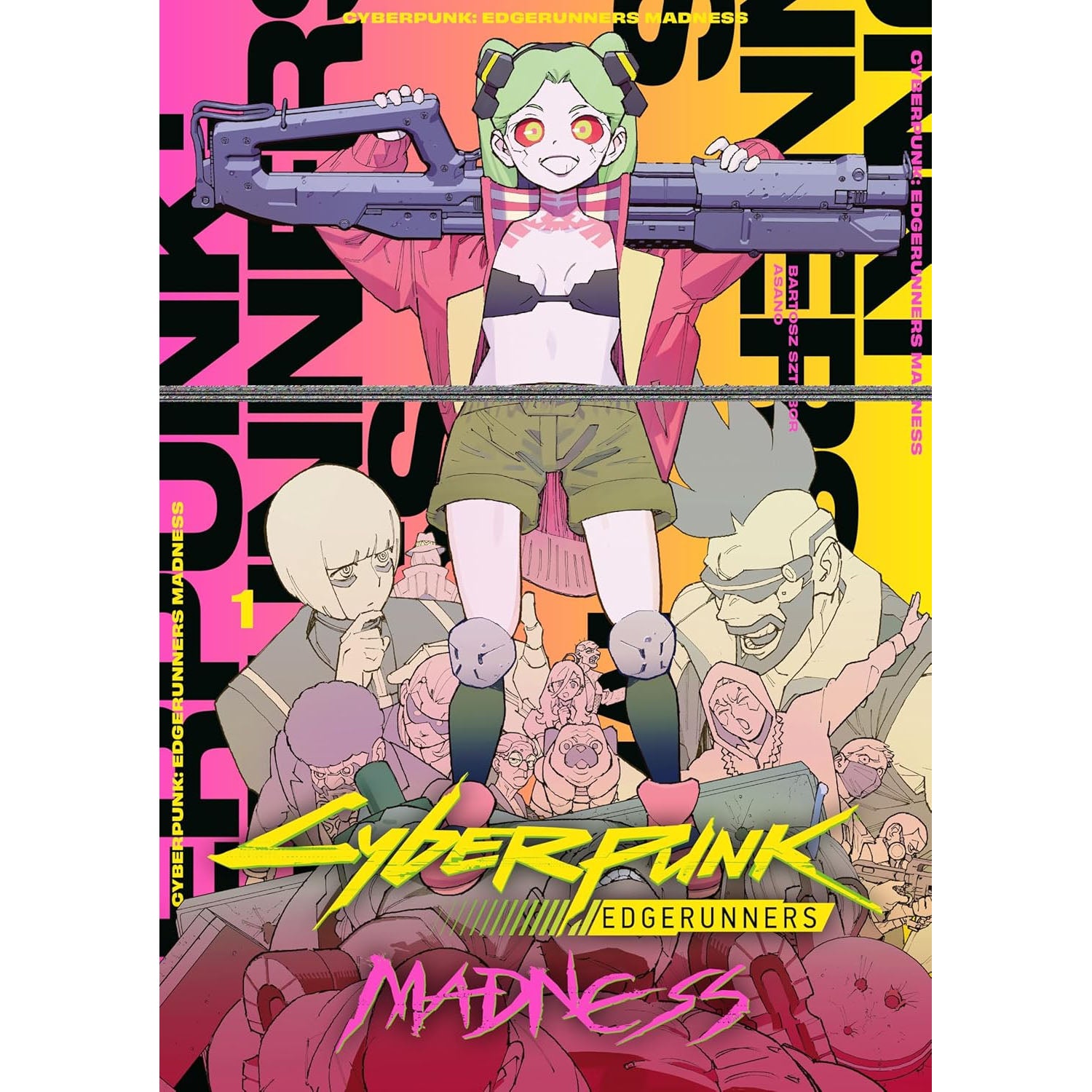 Cover of 'Cyberpunk Edgerunners Madness' with animated characters and text.