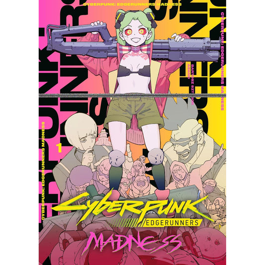 Cover of 'Cyberpunk Edgerunners Madness' with animated characters and text.