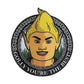 A circular enamel pin featuring a stylized portrait of a blond elf-like character with pointed ears and the text 'GOLLY YOU'RE THE BEST!' around the border.