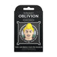 Oblivion Remastered The Adoring Fan Pin Badge packaging card, featuring a black card with white text and an illustration of a pin badge with a yellow-haired elf character.