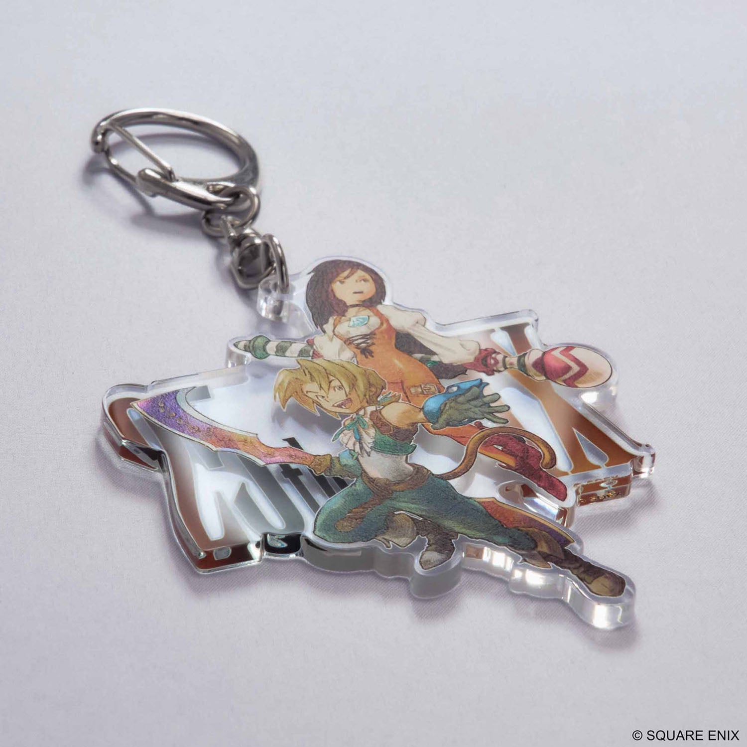 Acrylic keychain with design from Final Fantasy IX on a metal clasp. 