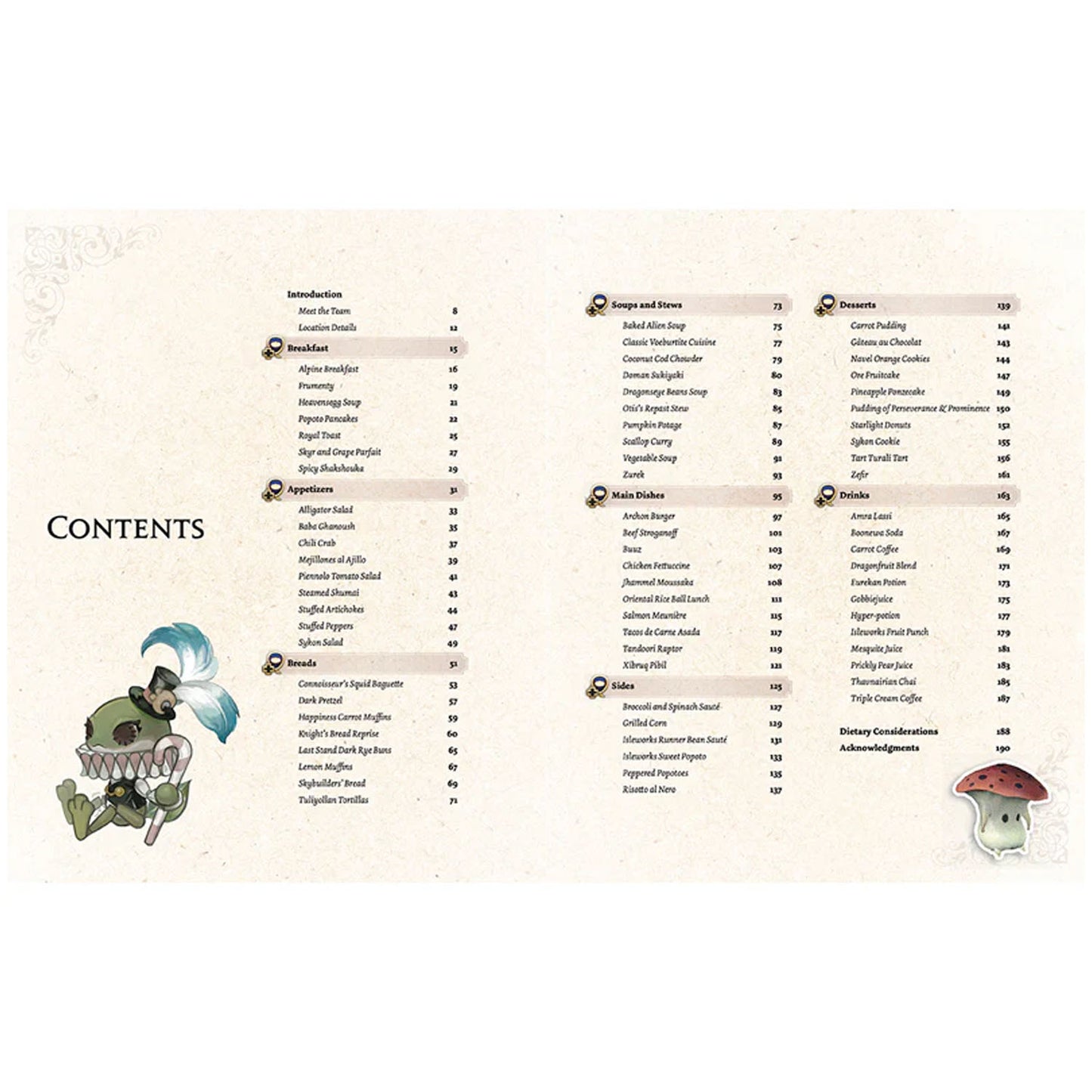 Table of contents page from the Final Fantasy XIV cookbook Vol. 2