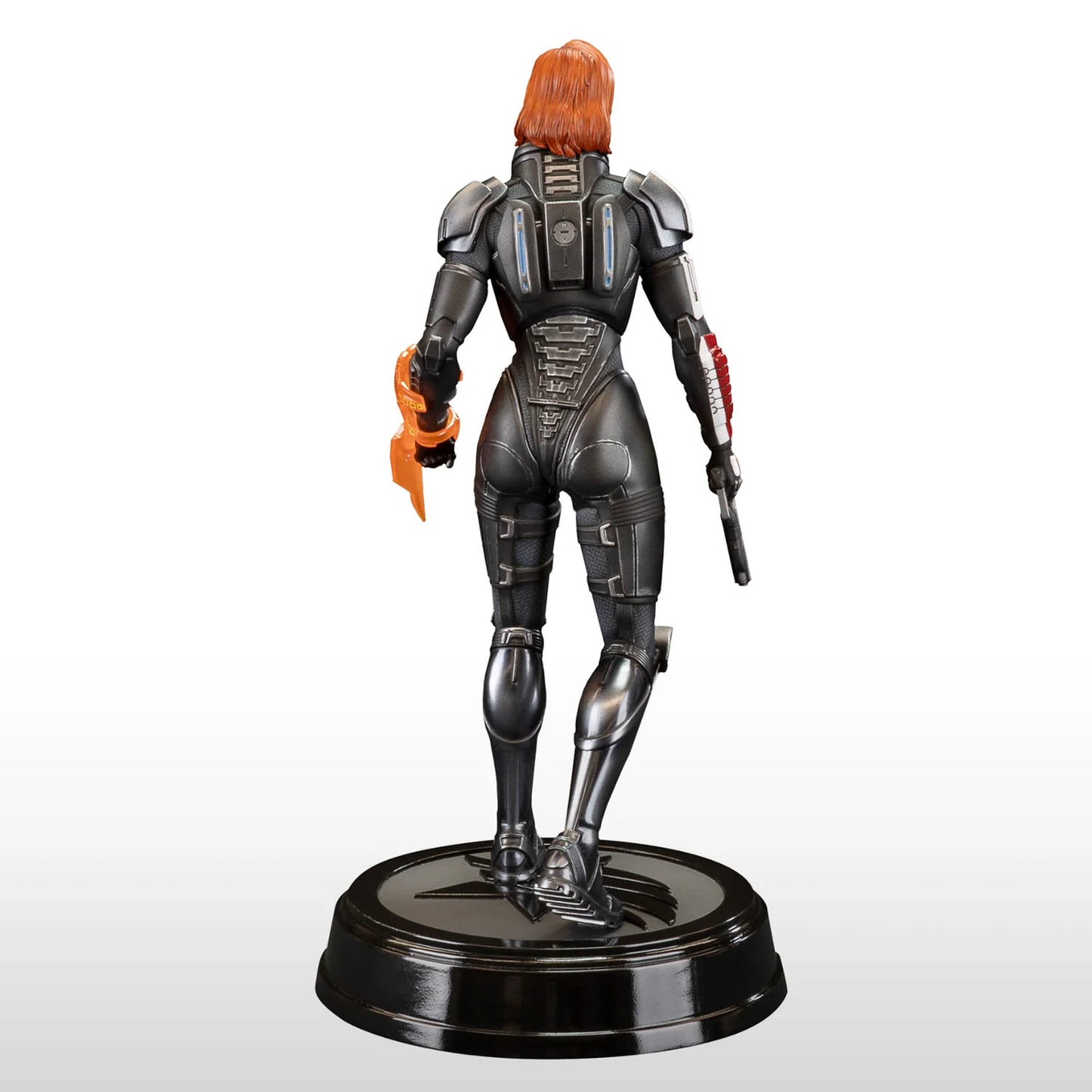 Statue of Commander Shepard from the Mass Effect series seen in the iconic N7 armor. 