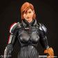 Close up shot of Commander Jane Shepard statue from Mass Effect on a black background