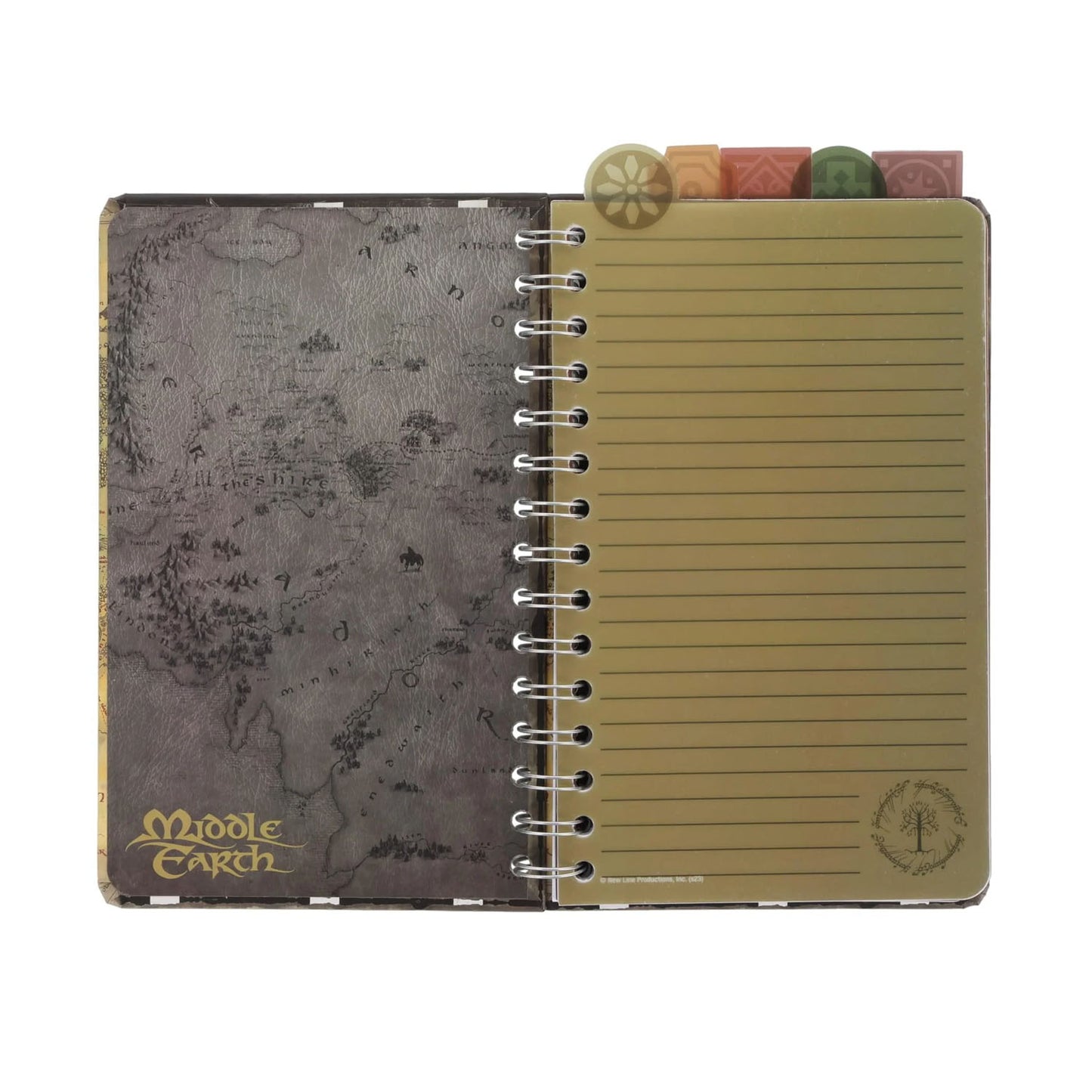 Lined page spiral notebook with tabs. 