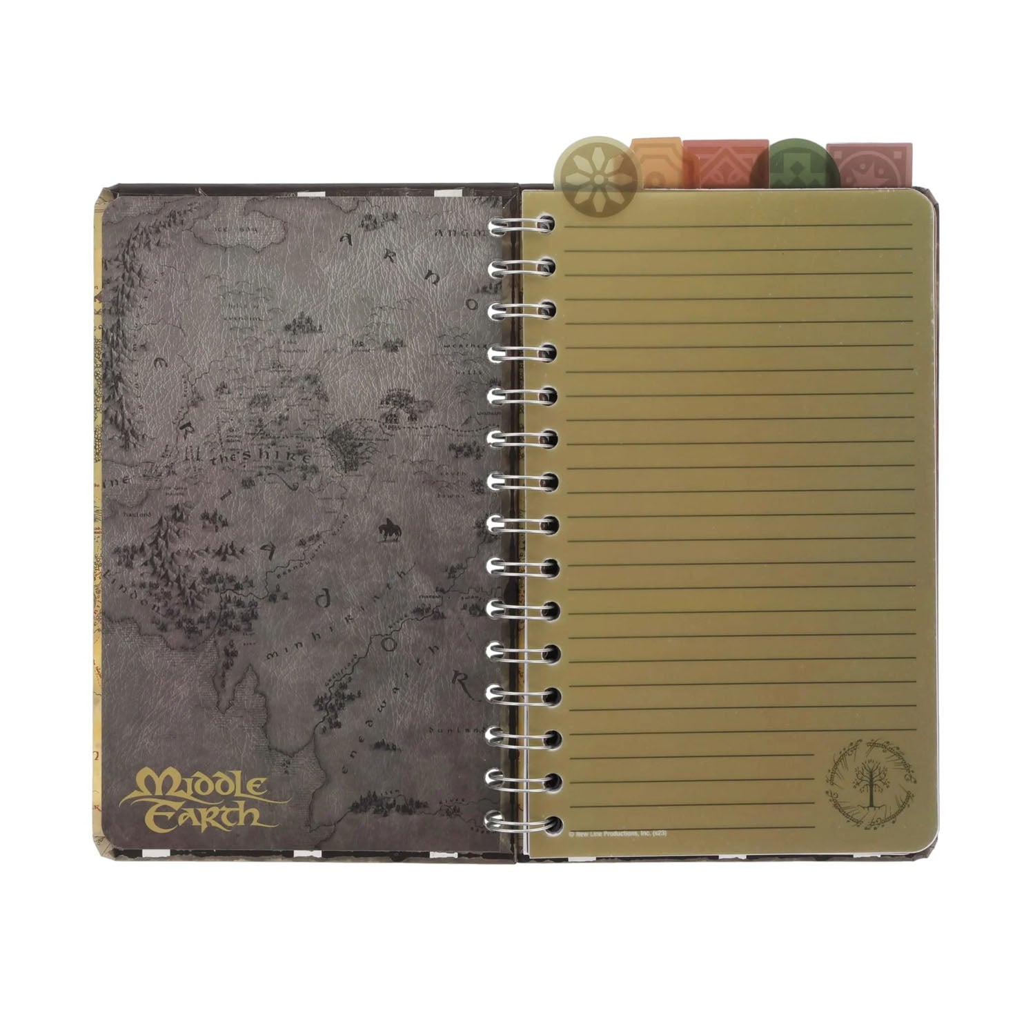 Lined page spiral notebook with tabs. 