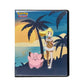 A Pokémon Trading Card Game folio with an illustrated cover with a blonde girl, Lillia and pink Pokémon, Clefairy with  palm trees at sunset. The Pokémon logo is visible in the top left corner.