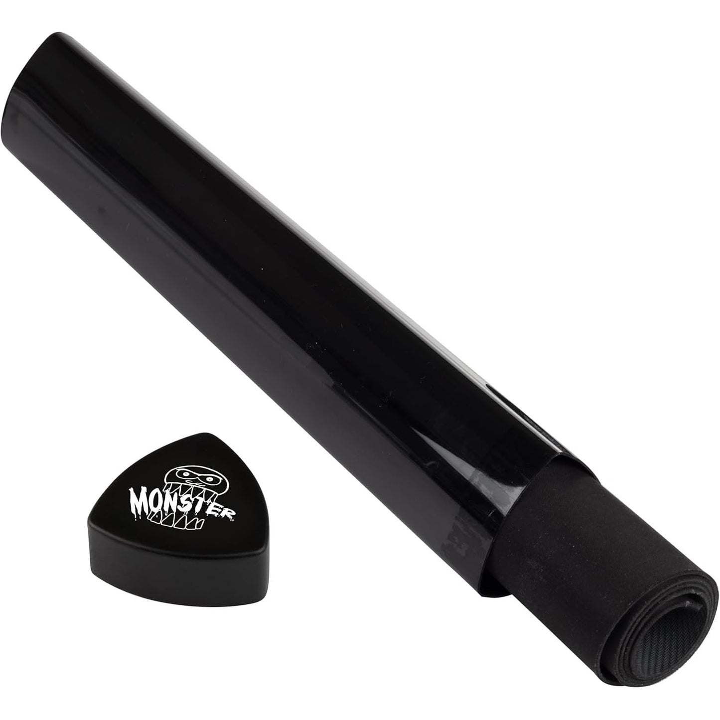 Black play mat holder with black cap on white background