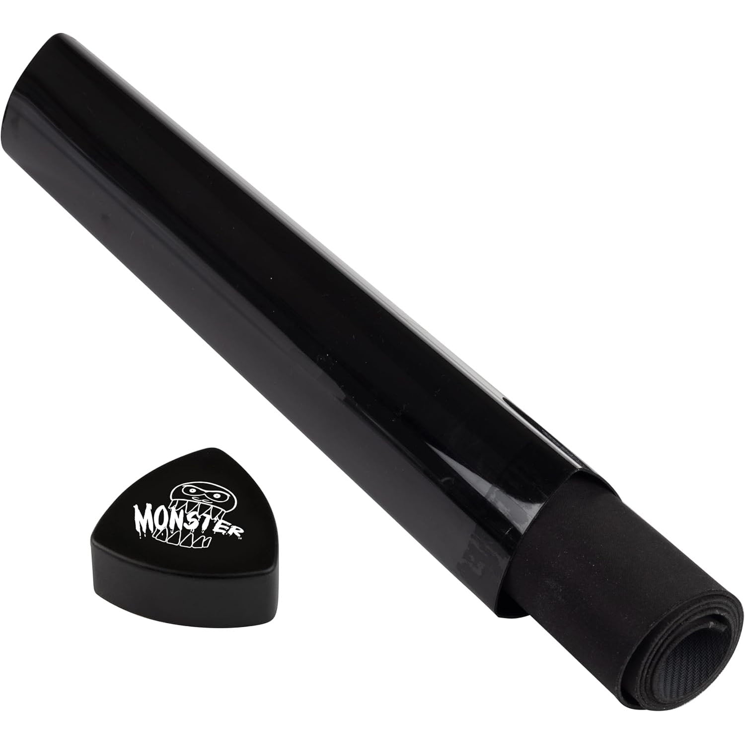 Black play mat holder with black cap on white background