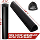 Black play mat holder with black cap on white background shown with measurements