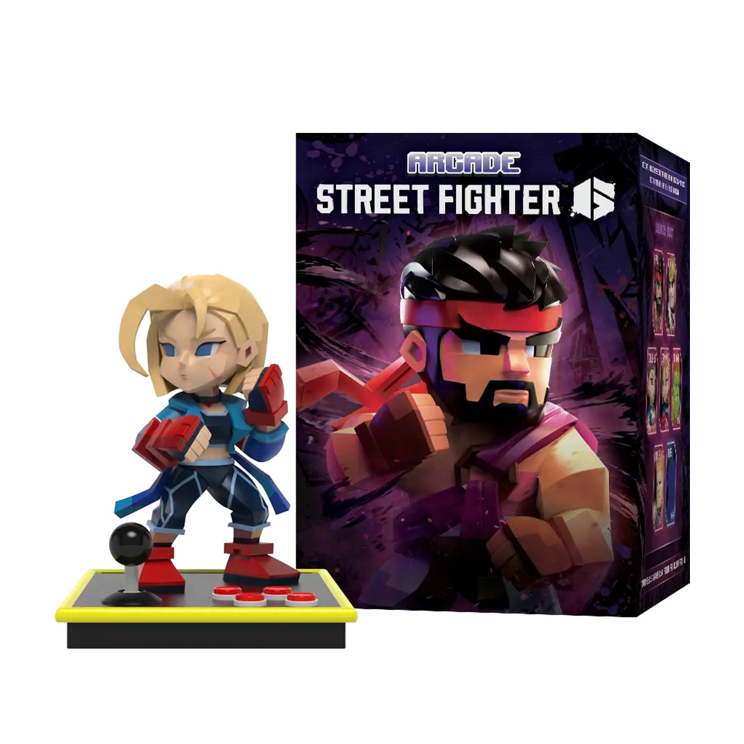 Cammy from Street Fighter polygonal figure with packaging on a white background
