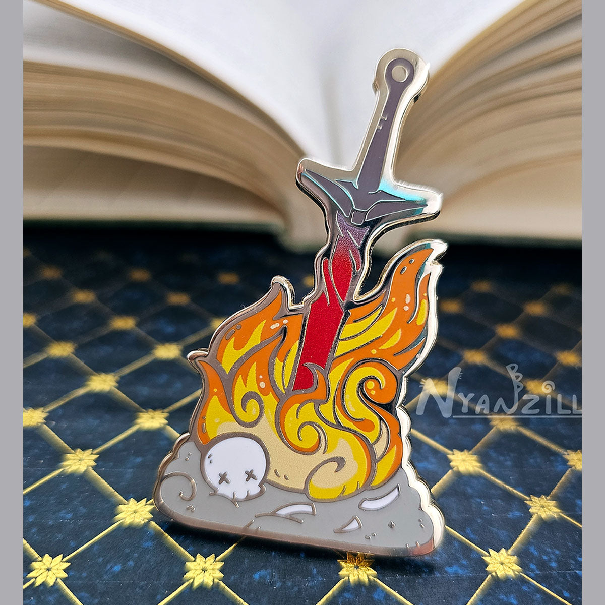 Nyanzilla - Bonfire Lit Enamel Pin