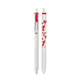 A white retractable ballpoint pen shown in two views: closed with a red clip and cap, and open with red floral graphics and the text 'PIKMIN' printed on the barrel, set against a plain white background.