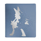 A blue 12-pocket zippered portfolio with the Lucario character from Pokémon engraved on the front cover.