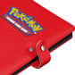 Red Pokémon card binder with logo on a white background