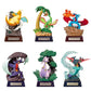 Six collectible Pokémon figurines arranged in a 2x3 grid on a plain white background, each mounted on a dark base with a plaque. 