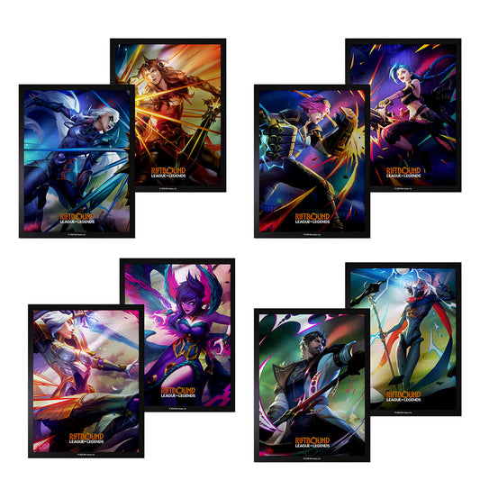 Set of card sleeves featuring vs character art from the trading card game, Riftbound. 