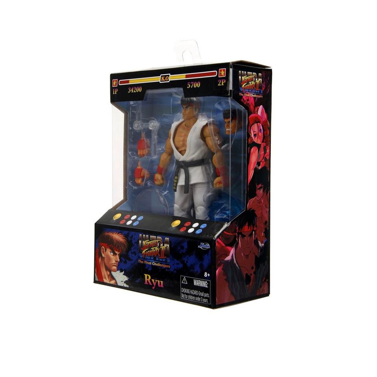 Ryu Figure in packaging that looks like an arcade cabinet on a white background