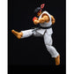 Action figure of Ryu from Street Fighter doing a dynamic pose on a black background