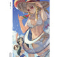 Illustration of a character in a swimsuit with a watermelon slice, surrounded by smaller characters and a blue sky.