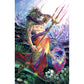 Colorful illustration of a merman with a spear in an underwater setting