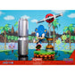 Sonic the Hedgehog figurine with a retro-style background
