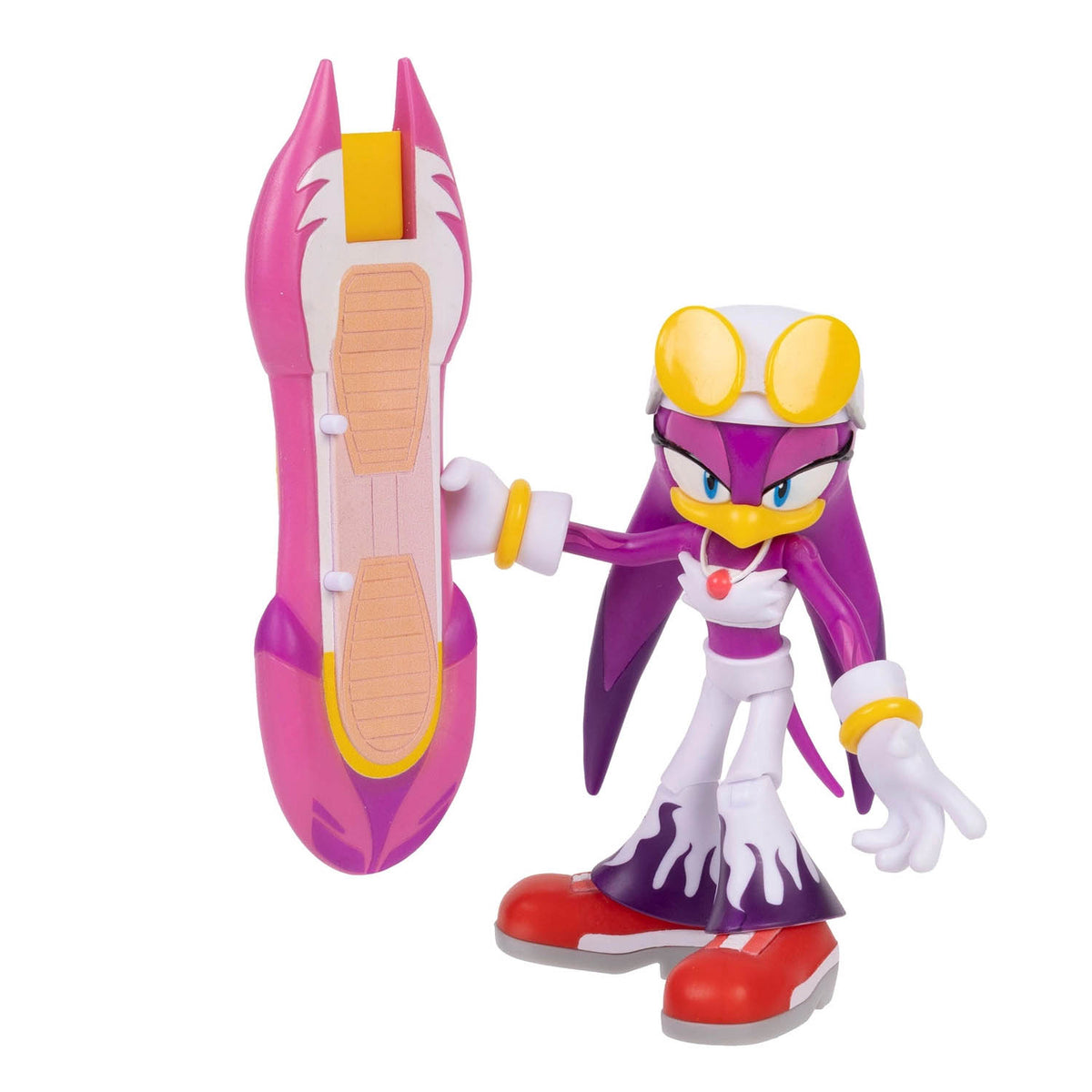 A Wave action figure posed next to a large pink and yellow board accessory, set against a plain white background.