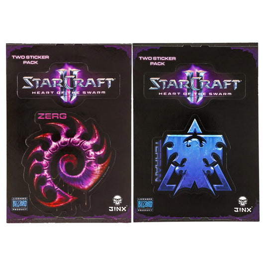 StarCraft II vinyl stickers, with designs of Zerg and Terran icons. 