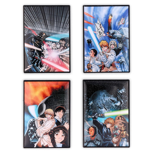 Group of 4 Star Wars pins with anime style artwork 